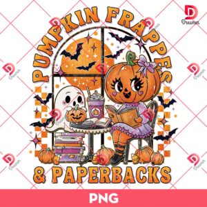 Pumpkin Frappes And Paperbacks PNG, Cute Ghost And Pumpkin Halloween PNG