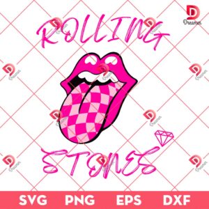 Rolling Stones SVG PNG EPS DXF, Pink Checkered Lips SVG PNG EPS DXF
