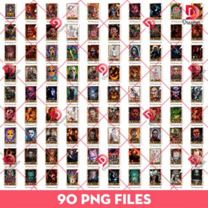 Tarot Card Horror Characters PNG Bundle, Halloween Horror Killers Tarot Card PNG Bundle