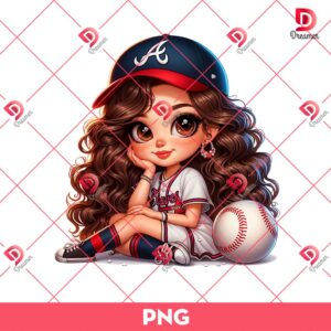 Atlanta Braves Cartoon Girl PNG, Cute Girl MLB Baseball PNG, Baseball Girl Fan PNG