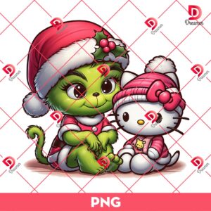Baby Grinch And Hello Kitty Christmas PNG, Merry Grinchmas PNG, Kitty Christmas PNG