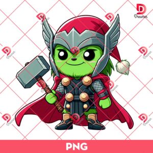 Baby Grinch Avengers Thor PNG, Merry Christmas Superhero PNG, Cute Grinchmas PNG