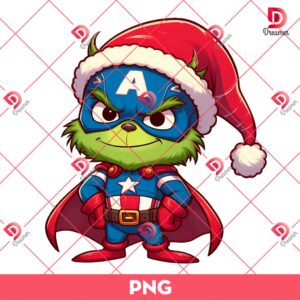 Baby Grinch Captain America PNG, Merry Christmas Superhero PNG, Grinchmas PNG