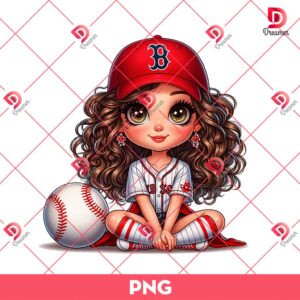 Boston Red Sox Cartoon Girl PNG, Cute Girl MLB Baseball PNG, Baseball Girl Fan PNG