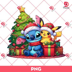 Bundle Stitch And Pikachu Merry Christmas PNG, Cartoon Stitch And Pikachu Christmas PNG Bundle