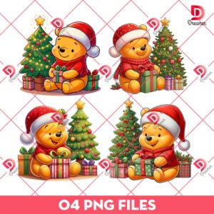 Bundle Winnie The Pooh Christmas PNG, Pooh Bear Merry Christmas PNG Bundle