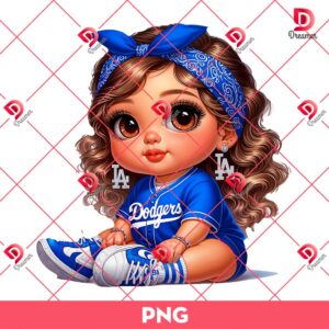Cartoon Baby Girl Dodgers MLB PNG, LA Dodgers Chicana Baseball Fan PNG