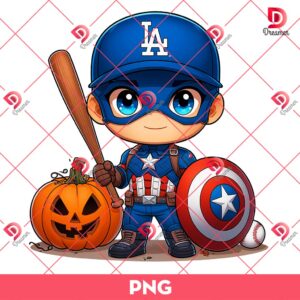 Chibi Captain America LA Dodgers PNG, Los Angeles Dodgers Superhero PNG