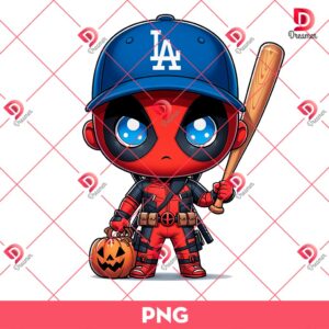 Chibi Deadpool LA Dodgers PNG, Los Angeles Dodgers Superhero PNG, Deadpool Baseball Halloween PNG