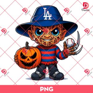 Chibi Freddy Krueger LA Dodgers PNG, Los Angeles Dodgers Horror Characters PNG