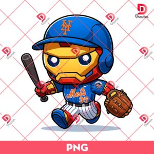 Chibi Iron Man New York Mets PNG, Cute Superhero Baseball PNG