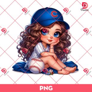 Chicago Cubs Cartoon Girl PNG, Cute Girl MLB Baseball PNG, Baseball Girl Fan PNG