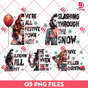Christmas Horror Killer Girls PNG Bundle, Horror Christmas PNG Bundle