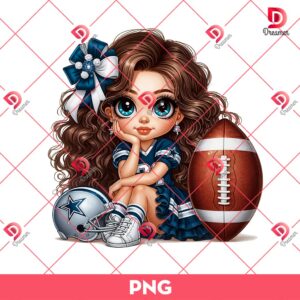 Dallas Cowboys Cute Girl PNG, Cute Cartoon Girl NFL Football PNG