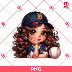 Detroit Tigers Cartoon Girl PNG, Cute Girl MLB Baseball PNG, Baseball Girl Fan PNG
