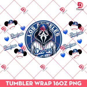 Ghostface Los Angeles Dodger Tumbler Wrap 16oz PNG, Horror Killer Dodgers PNG