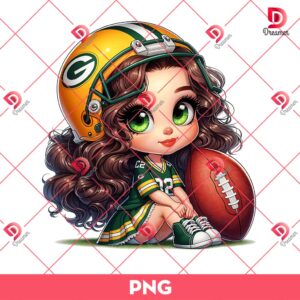 Bundle Green Bay Packers PNG Design, NFL Packers Football PNG Bundle, Bundle NFL Cartoon Football 72 Green Bay Packers Cute Girl PNG, Cute Cartoon Girl NFL Football PNG