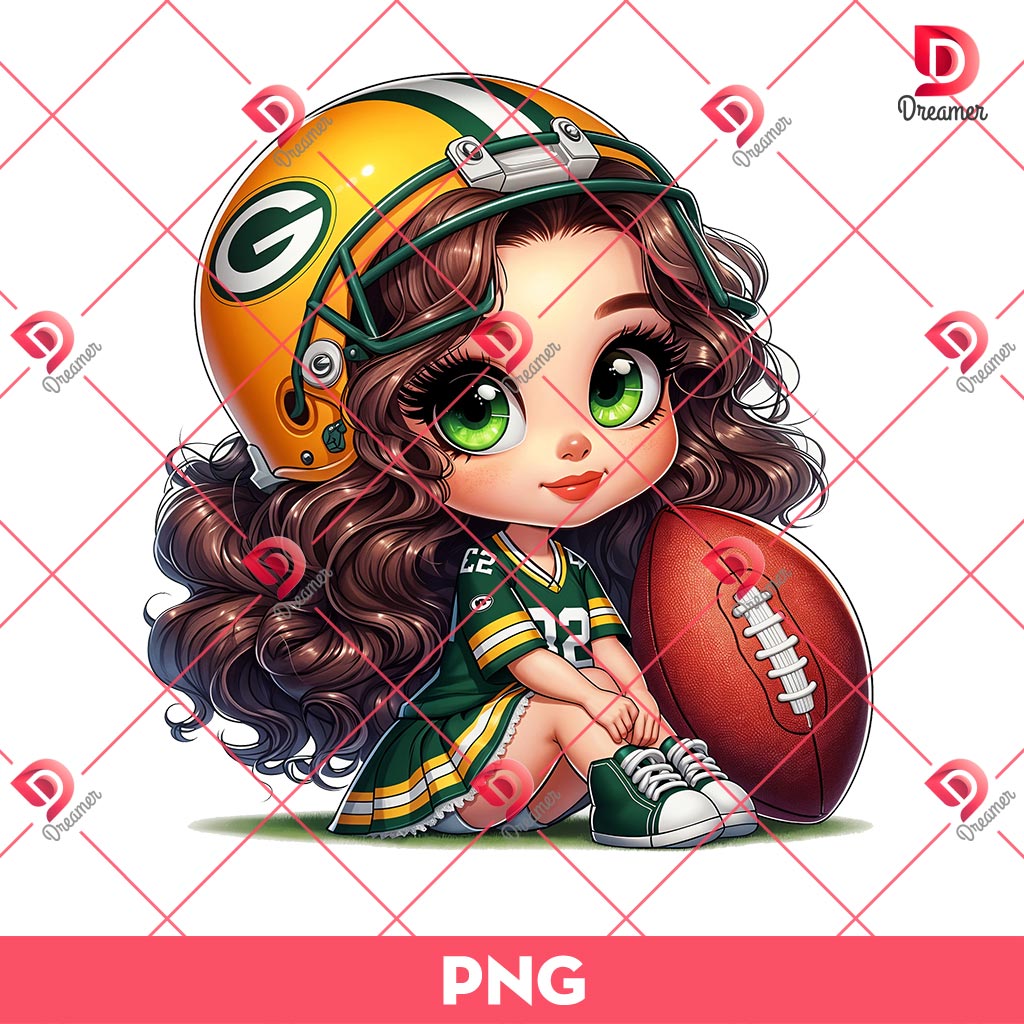 Bundle Green Bay Packers PNG Design, NFL Packers Football PNG Bundle, Bundle NFL Cartoon Football 18 Green Bay Packers Cute Girl PNG, Cute Cartoon Girl NFL Football PNG