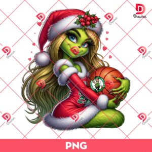 Grinch Girl Boston Celtics PNG, Grinch Girl Basketball PNG, Christmas Celtics NBA Basketball PNG