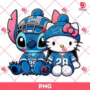 Hello Kitty And Stitch Detroit Lions PNG, Cute Stitch Football PNG, Hello Kitty NFL Football PNG