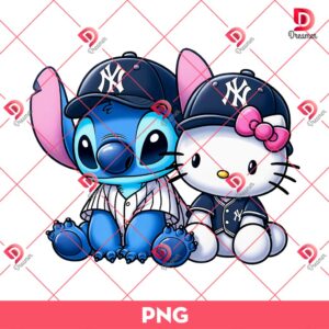 Hello Kitty And Stitch New York Yankees PNG, Cute Stitch Baseball PNG, Hello Kitty Baseball PNG