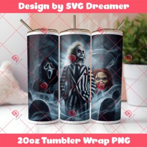 Horror Friends Tumbler Wrap PNG, Horror Characters Halloween PNG