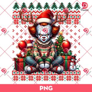 Horror Killer Pennywise Christmas PNG, Horror Movies Christmas PNG