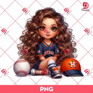 Houston Astros Cartoon Girl PNG, Cute Girl MLB Baseball PNG, Baseball Girl Fan PNG