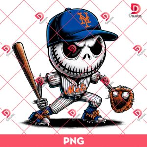 Jack Skellington New York Mets PNG, Nightmare Before Christmas Baseball Player PNG