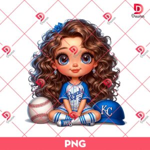Kansas City Royals Cartoon Girl PNG, Cute Girl MLB Baseball PNG, Baseball Girl Fan PNG
