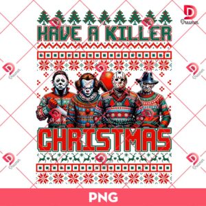 Killers Christmas PNG, Horror Characters Christmas PNG, Merry Christmas Scary Movies PNG