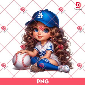 Los Angeles Dodgers Cartoon Girl PNG, Cute Girl MLB Baseball PNG, Baseball Girl Fan PNG