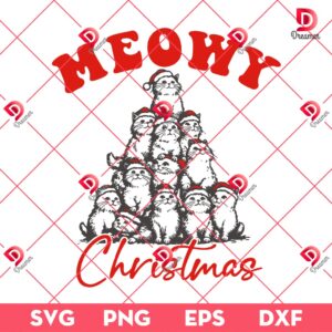 Meowy Christmas SVG PNG, Classic Christmas Cat In Santa Hat SVG PNG