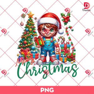 Merry Christmas Cute Chucky Doll PNG, Horror Characters Christmas PNG