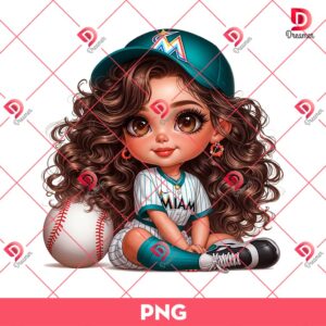 Miami Marlins Cartoon Girl PNG, Cute Girl MLB Baseball PNG, Baseball Girl Fan PNG