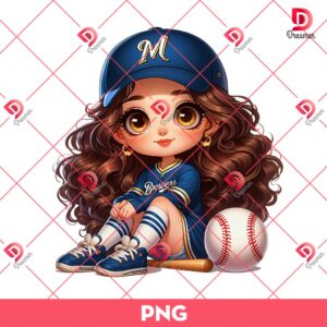 Milwaukee Brewers Cartoon Girl PNG, Cute Girl MLB Baseball PNG, Baseball Girl Fan PNG