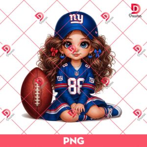 New York Giants Cute Girl PNG, Cute Cartoon Girl NFL Football PNG