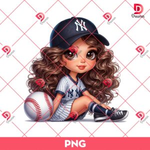 New York Yankees Cartoon Girl PNG, Cute Girl MLB Baseball PNG, Baseball Girl Fan PNG