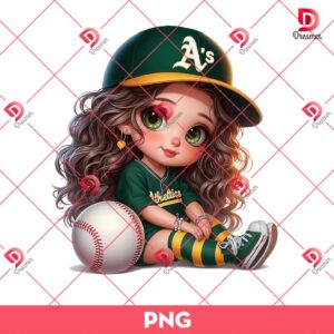 Oakland Athletics Cartoon Girl PNG, Cute Girl MLB Baseball PNG, Baseball Girl Fan PNG