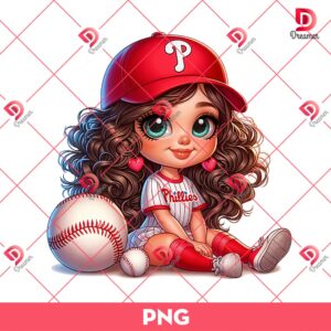 Philadelphia Phillies Cartoon Girl PNG, Cute Girl MLB Baseball PNG, Baseball Girl Fan PNG