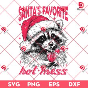 Santa's Favorite Hot Mess SVG PNG, Cute Raccoon Christmas SVG PNG
