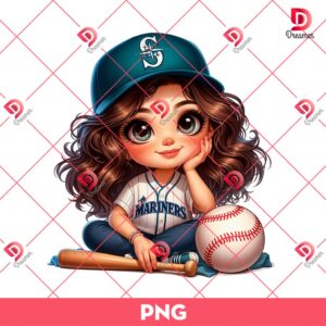 Seattle Mariners Cartoon Girl PNG, Cute Girl MLB Baseball PNG, Baseball Girl Fan PNG