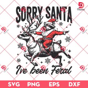 Sorry Santa Ive Been Feral SVG PNG, Retro Christmas PNG SVG, Funny Raccoon Christmas PNG SVG
