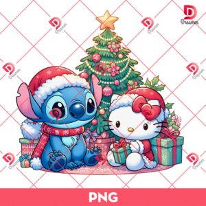 Stitch And Hello Kitty Christmas PNG, Merry Christmas Hello Kitty And Stitch PNG