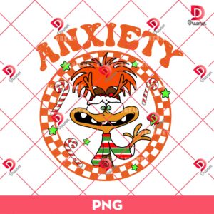 Anxiety Inside Out Christmas PNG, Inside Out 2 Cartoon Merry Christmas Checkered Circle PNG