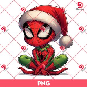 Baby Grinch Spiderman PNG, Cute Grinch Superhero Christmas PNG