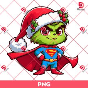 Baby Grinch Superman PNG, Grinch Superhero Christmas PNG