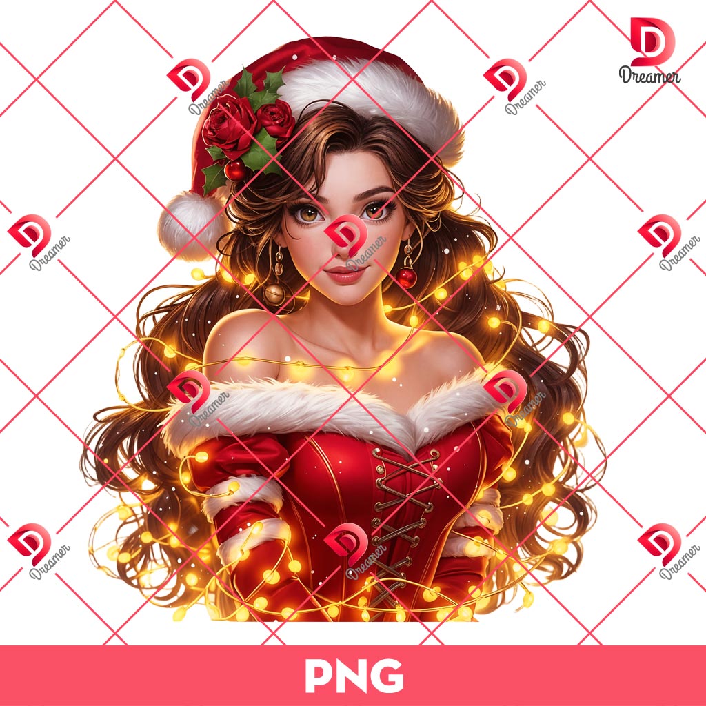 Disney Princess Merry Christmas PNG Bundle, Princess Xmas PNG Design 7 Belle Princess Christmas Lights PNG, Merry Christmas 2024 Disney Princess PNG