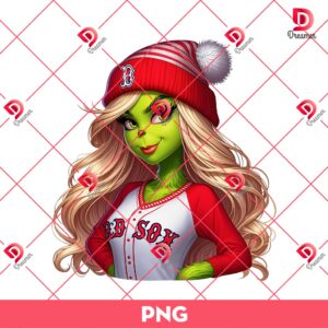 Boston Red Sox Cute Boujee Grinch Girl PNG, Grinch Lady Red Sox MLB Baseball PNG