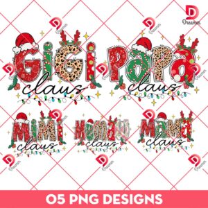 Bundle Christmas Mama Papa Mini Gigi Claus PNG, Bundle Family Christmas Lights PNG